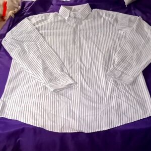 King's Court 16-1/2 (37/8) Button Up Long Sleeve Shirt With Pocket White A Blue
